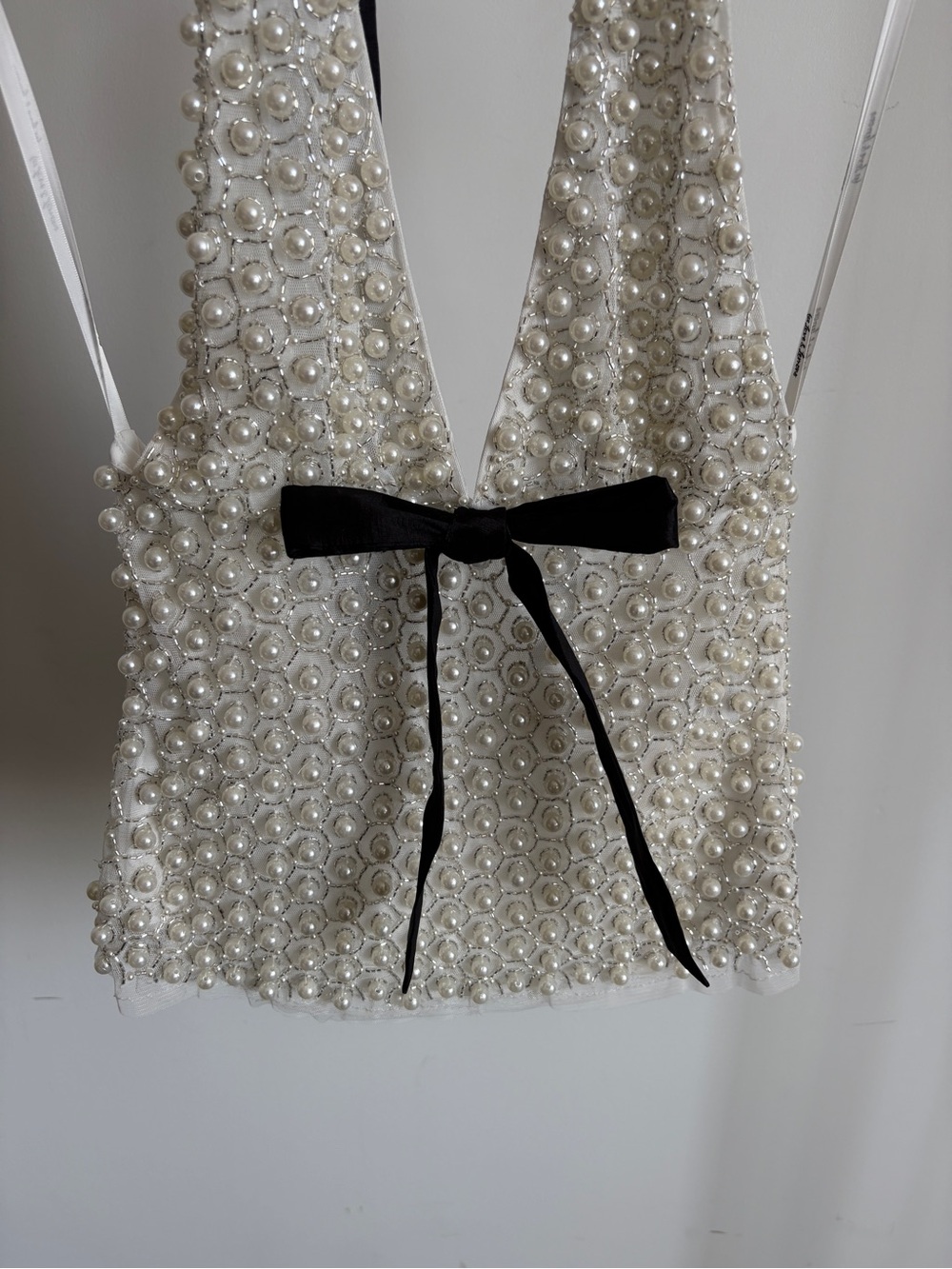 $327 NWT For Love And Lemons Pearly Bow Halter Top Sz Medium - Picture 5 of 13